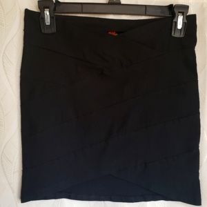 Poof Black Paneled Bandage Bodycon Tulip Hem Mini Skirt